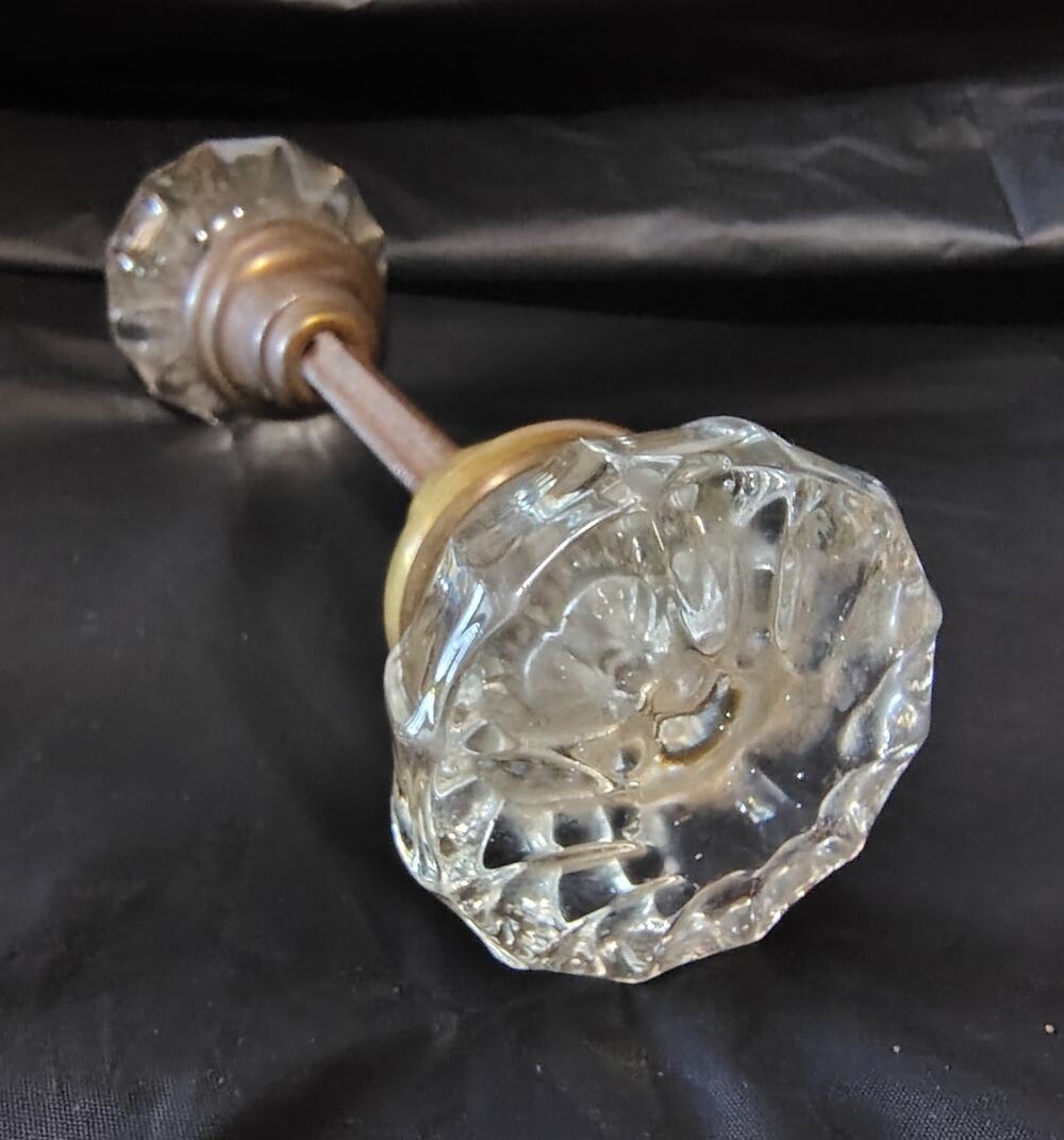 Two Antique Crystal Doorknobs with Spindle Shaft